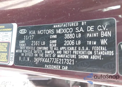 2018 Kia Forte Lx z USA, uszkodzony, nr VIN 3KPFK4A77JE217321